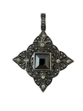 Sterling Silver Marcasite Crystal Pendant Black Antiquing Diamond Shaped